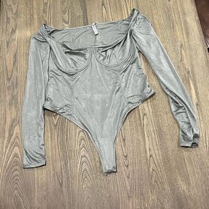 NWT Skims Glissenette Long Sleeve Bodysuit Scoop Neck Underwire Thunder Size 4X